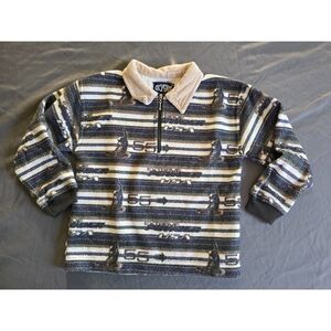 Oxygen Vintage 90s Kids Aztec Striped Quarter Zip Fleece Pullover Shirt - Size 5